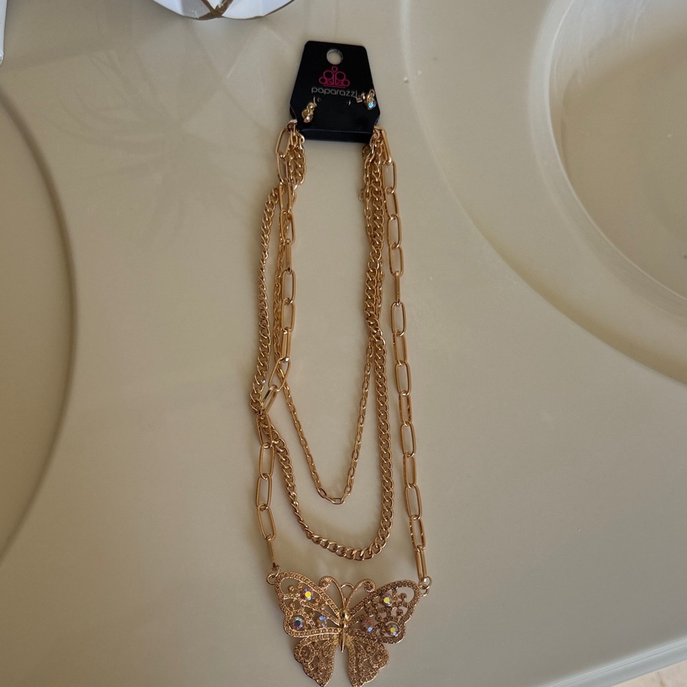 Paparazzi Gold Multi-Layer Butterfly Necklace